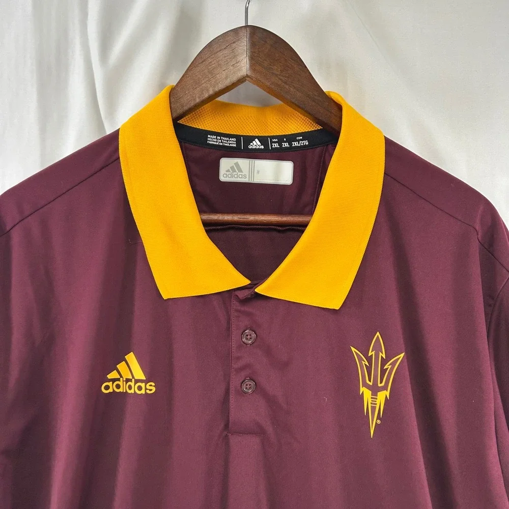 Adidas Arizona State Sun Devils Coaches Polo Mens 2XL Maroon Climalite Pitchfork